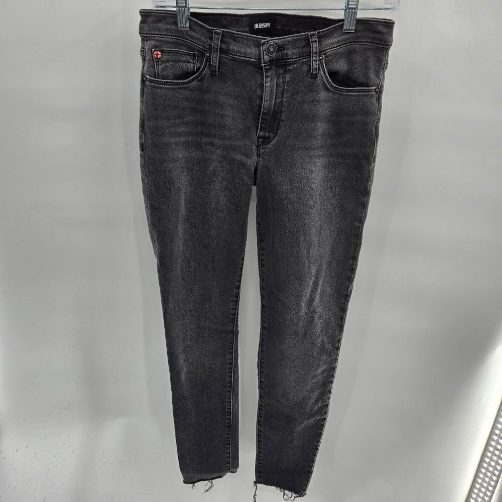 Hudson Black Natalie Midrise Skinny Ankle Raw Hem Jeans Waist 27